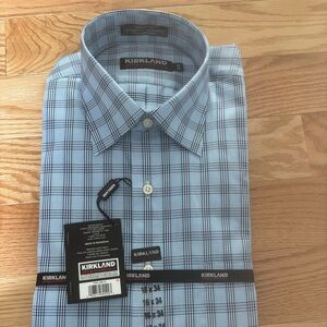 Kirkland Signature Men's Light Blue Plaid Dress Shirt
